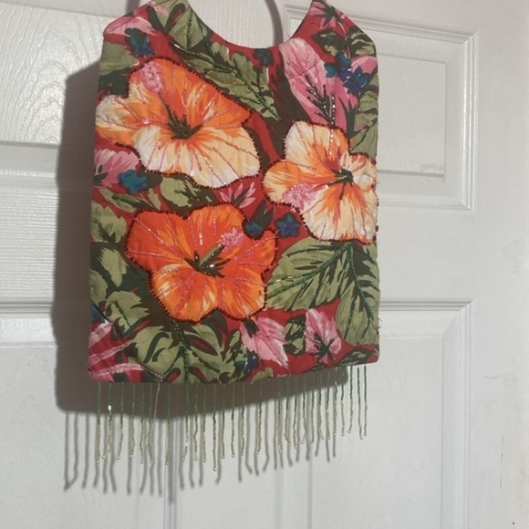 Colorful flower printed purse with gorgeous hand beading and sequins detailing - Picture 12 of 17